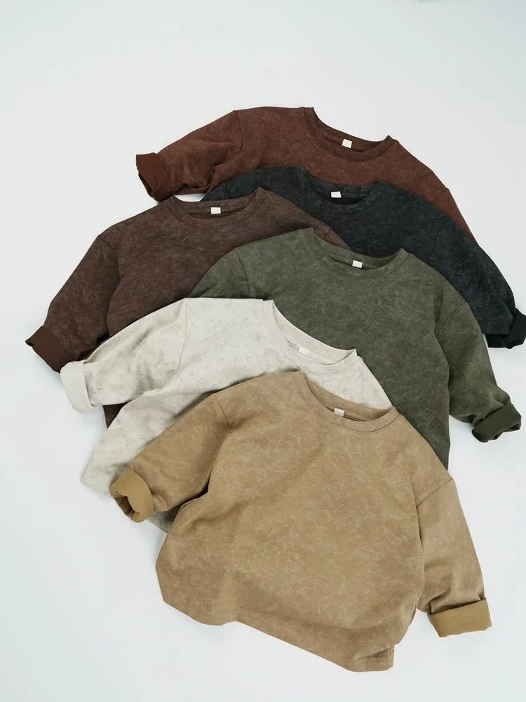 Camiseta Vintage de manga larga para niños y niñas, camiseta de algodón suave para niños de 1 a 6 años, ropa para niños y niñas, 6 colores, primavera 2026 - imagen 2