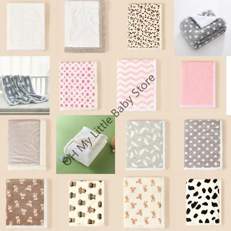 M76C Manta para bebé recién nacido otoño e invierno, manta gruesa franela gruesa doble capa, mantas lana cordero, - imagen 2