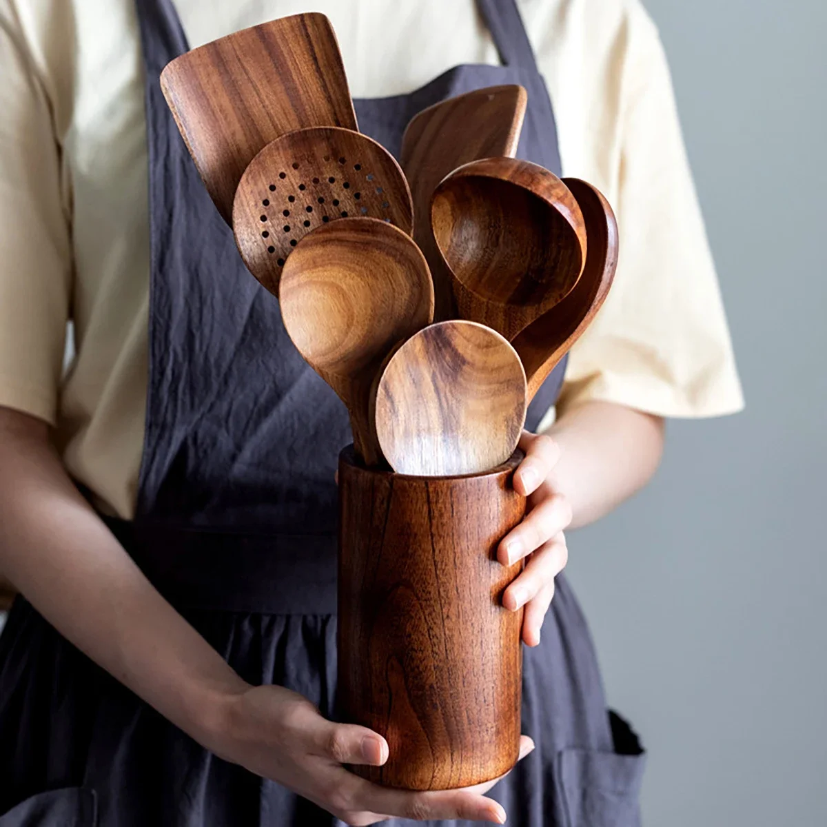 Utensilios de madera para cocina con espátula cuchara y tenedor - imagen 4
