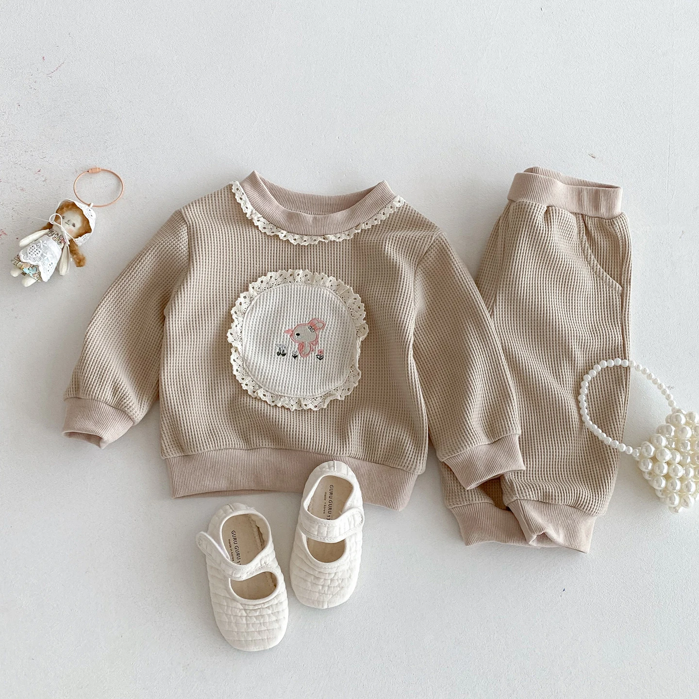 Conjunto de ropa de otoño para niñas de 9m-4 años, Sudadera con capucha y pantalones para niñas pequeñas, traje de 2 uds para niñas, traje de gofres para niños, ropa de abrigo informal para uso diario