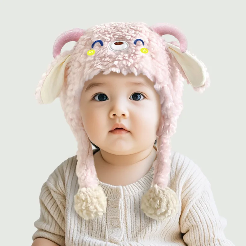 Gorro de felpa para bebé de invierno, gorro con protección para los oídos de oveja de dibujos animados de 6M-3T, gorro acolchado de piel cálida y dulce para niño pequeño - imagen 4