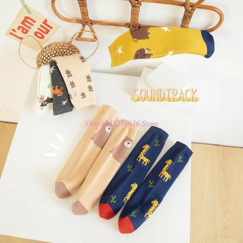 R6FD calcetines algodón suaves para bebés y niños, calcetines largos hasta rodilla con estampado bonito, calcetines largos - imagen 3