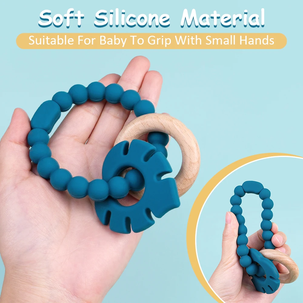 Anillo mordedor de hojas de dibujos animados para bebé, palo Molar de silicona para cuidado Dental, sin BPA, juguete de dentición antimascaramiento para niños, alivio de las encías, 1 ud. - imagen 5