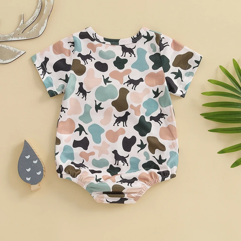 SUNSIOM-mono de verano para bebés de 0 a 18 meses, pelele de manga corta con estampado de camuflaje para perros, ropa bonita para recién nacidos - imagen 3