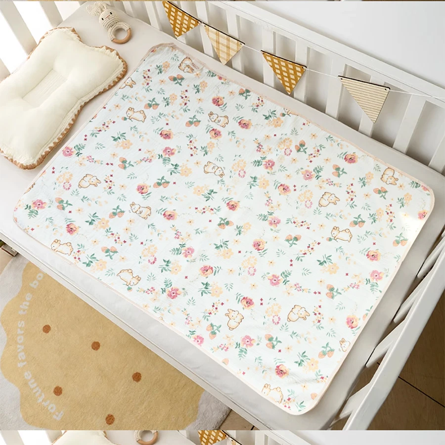 70*90cm Baby Urine Mat Breathable Waterproof Washable Cute Cotton Yarn Printed Newborn Diaper Pad Suitable for All Seasons - imagen 3