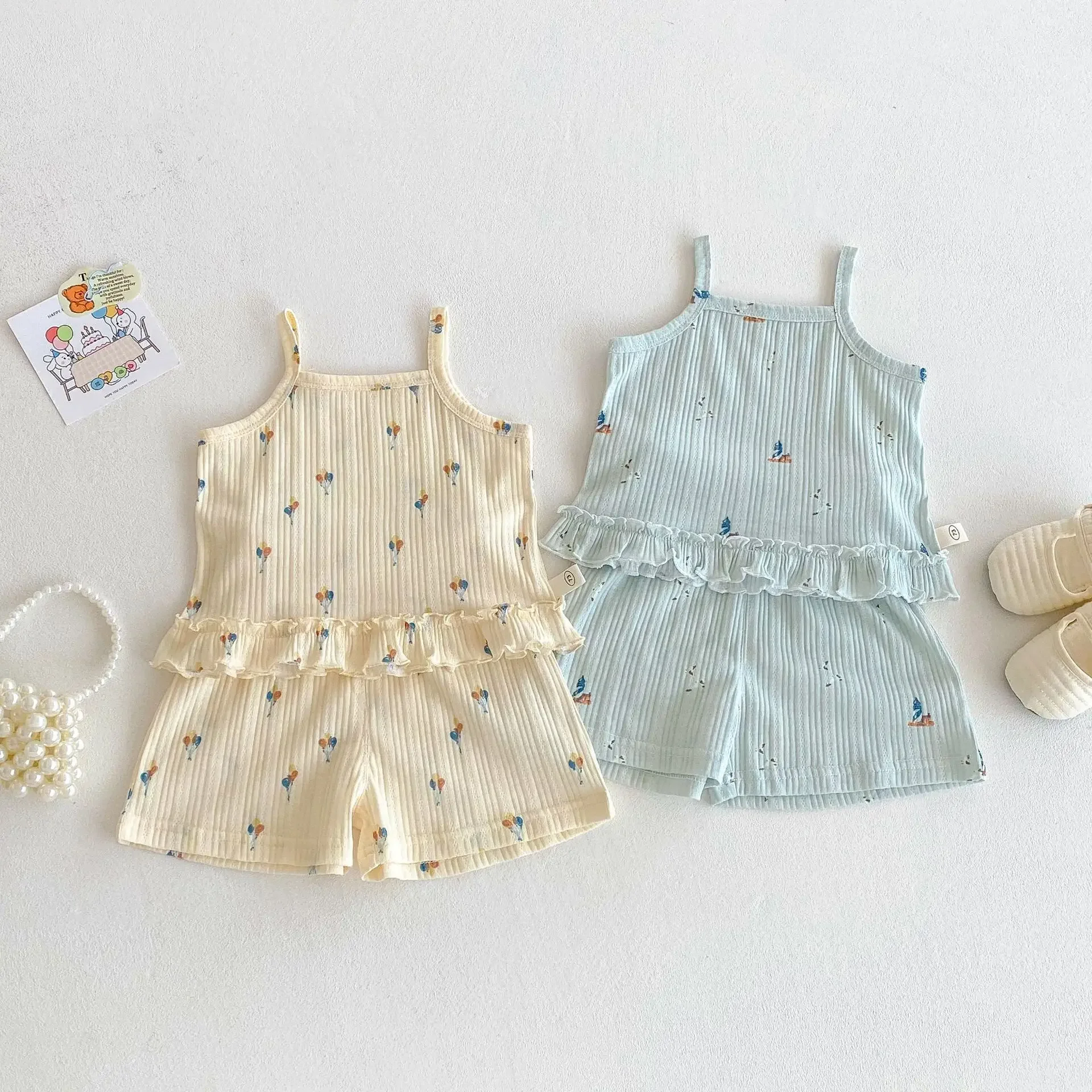 Conjunto de ropa de verano para niñas, camisola, camiseta y pantalones cortos, traje de 2 uds., traje con volantes para niñas, traje para niños 2025 - imagen 3