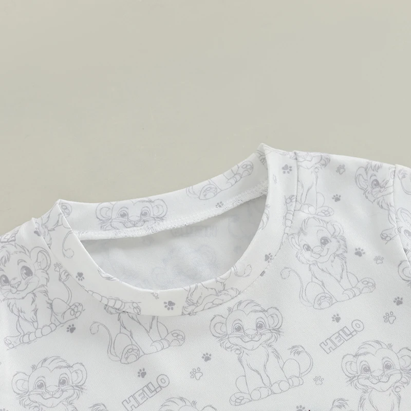 SUNSIOM Conjunto de pantalones cortos para niños con estampado de leones, camiseta de manga corta con pantalones cortos de cintura elástica, conjunto para niños pequeños, traje de verano - imagen 4