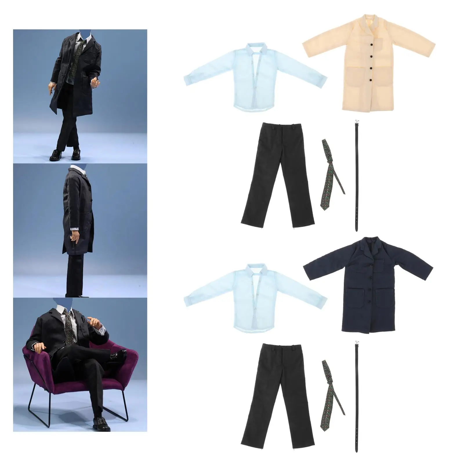 1/6 Scale Male Figure Doll Clothes Trench Coat Pants Shirt Dolls Dress up Handmade Costume for 12 inch Action Figures Accessory