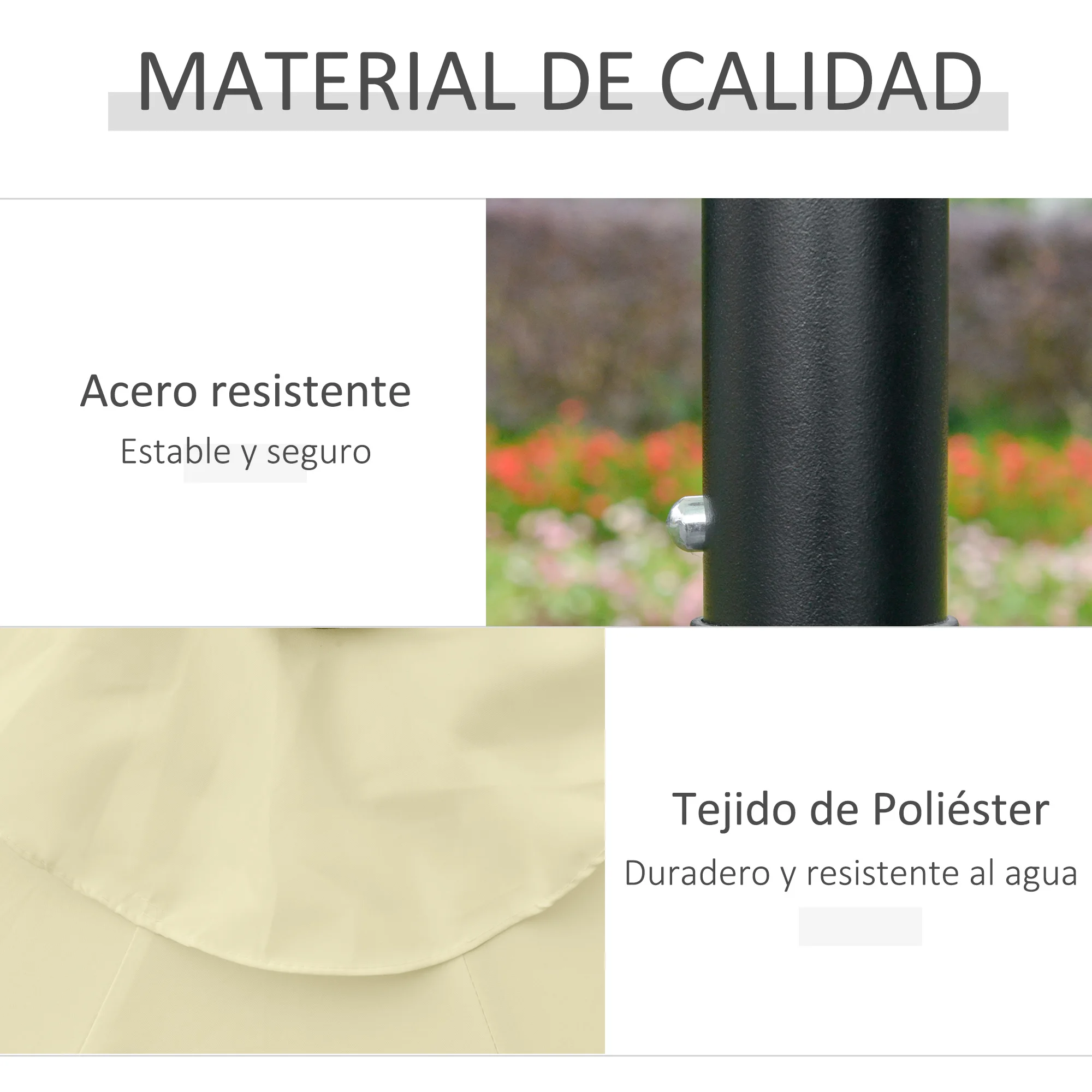 Outsunny Sombrilla de Jardín con 32 Luces LED Solares Ø265x233 cm Parasol Inclinable con Manivela y Poste de Acero para Terraza - imagen 5