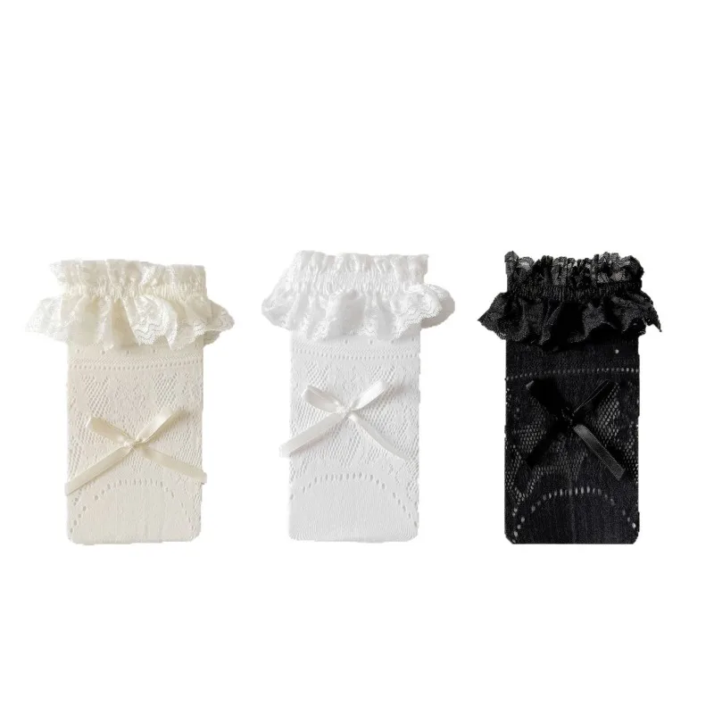 Calcetín de encaje con volantes para niños y niñas, calcetín sencillo de Color blanco y negro con volantes, calcetín de malla suave para primavera y verano - imagen 5