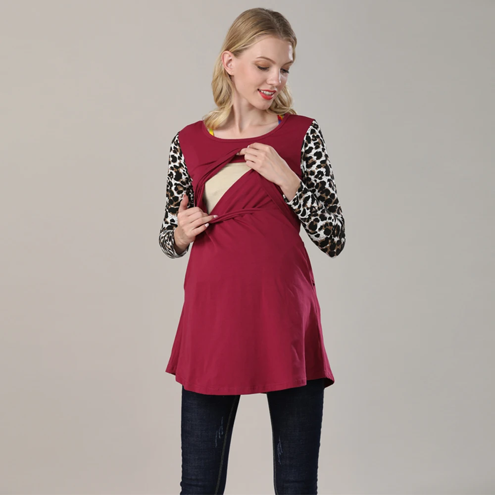 Ropa larga de maternidad para mujeres embarazadas, camisetas de algodón para primavera, camisetas de lactancia, camisetas de lactancia para mujeres posparto - imagen 5