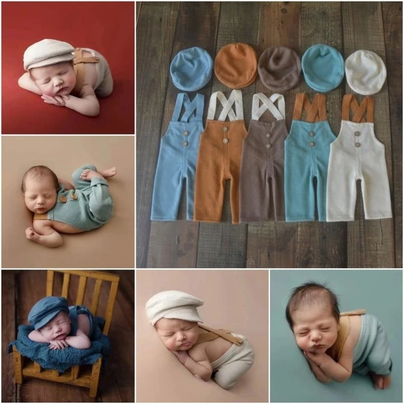Accesorios fotografía recién nacido M76C, trajes tejidos para bebé, niño y niña, sombrero, pantalones, sesión fotos - imagen 2