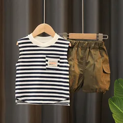 Conjunto verano algodón rayas para niños – Top sin mangas y pantalón corto