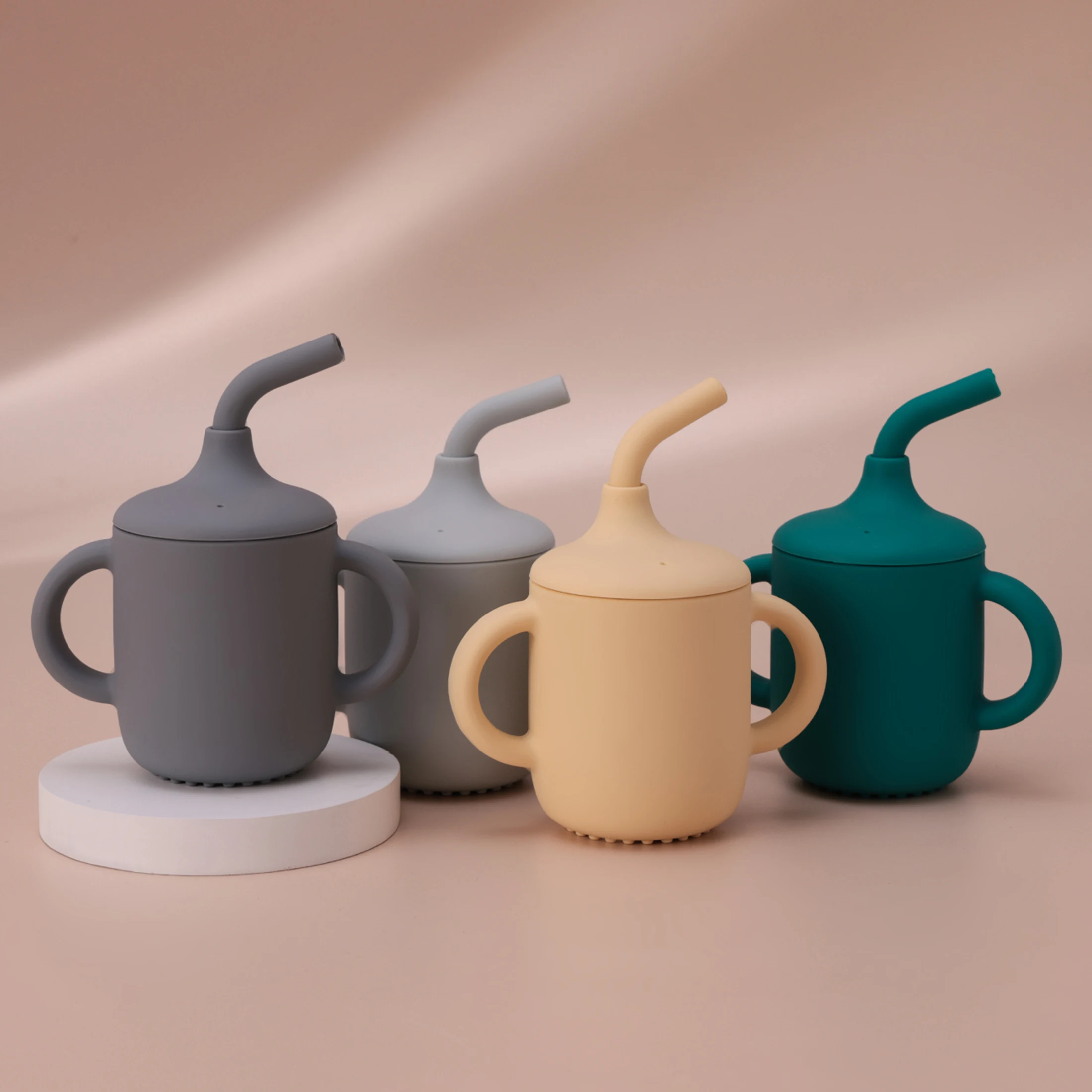 Taza con pajita de silicona para niños, 1 Uds., sin BPA, a prueba de fugas, taza de entrenamiento para niños pequeños, taza de agua de viaje con doble asa, regalos para Baby Shower - imagen 4