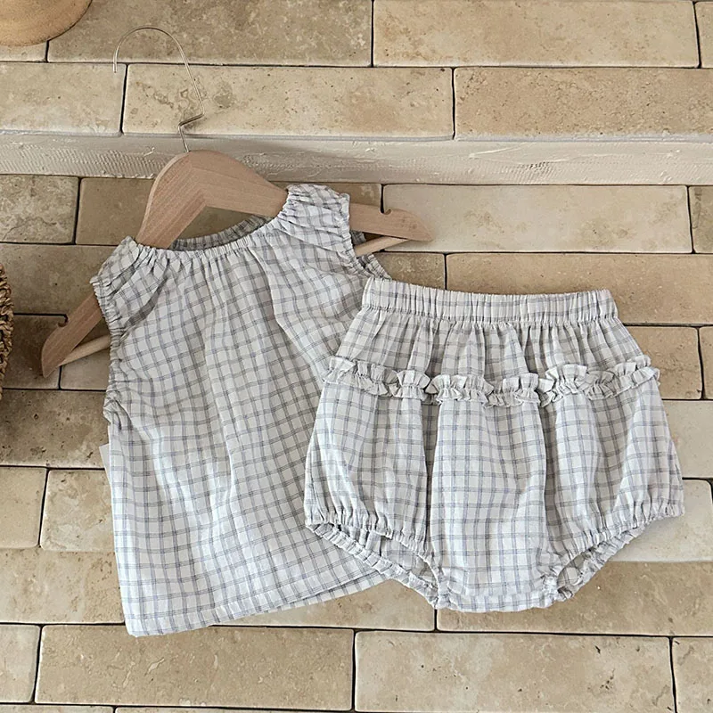 MILANCEL Conjunto verano bebé top sin mangas cuadros y pantalón corto - imagen 3