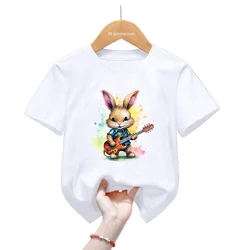 Camiseta rock para niños con estampado Bunny Love Guitar - Harajuku