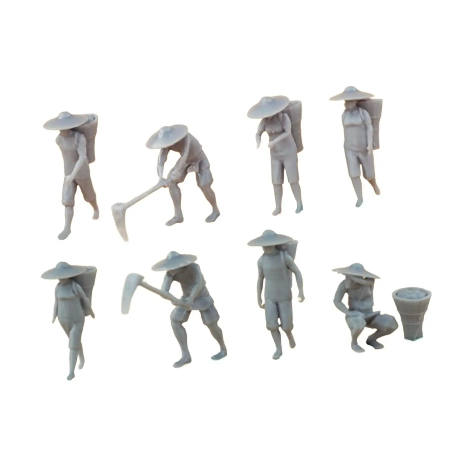 8x 1:87 Scale Farmer Figures Character Model Resin Collectible Tiny People Model Play Figure for Micro Landscape Fairy Garden