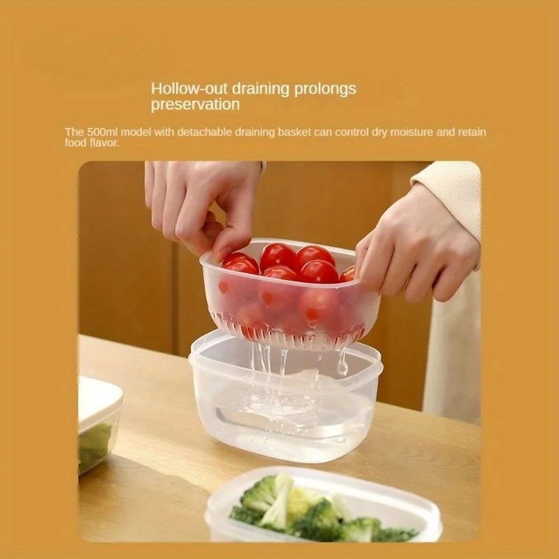 Contenedor de almacenamiento de alimentos para refrigerador, contenedor de productos reutilizable con agua filtable y caja extraíble, 250ml/500ml), 1 ud. - imagen 5