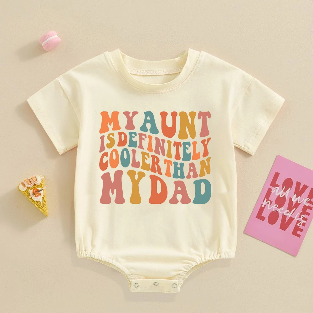 La mia tía es definitivamente más fresca que mi papá, pelele con estampado de burbujas para bebé, mono grande divertido para niño pequeño, traje Retro de manga corta