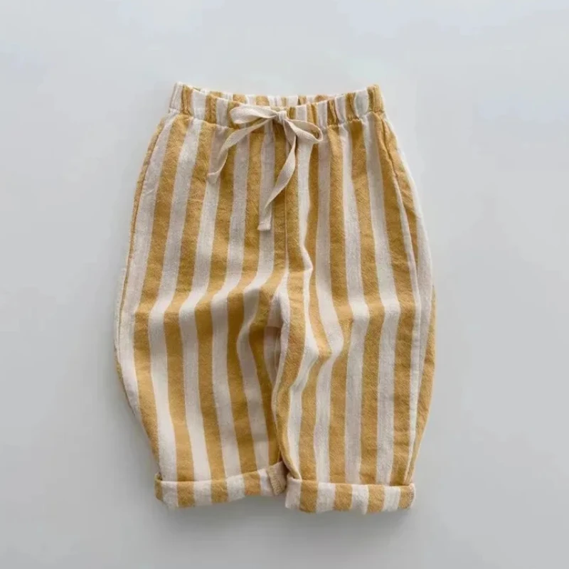 Pantalones de lino con rayas para niños – Cintura elástica