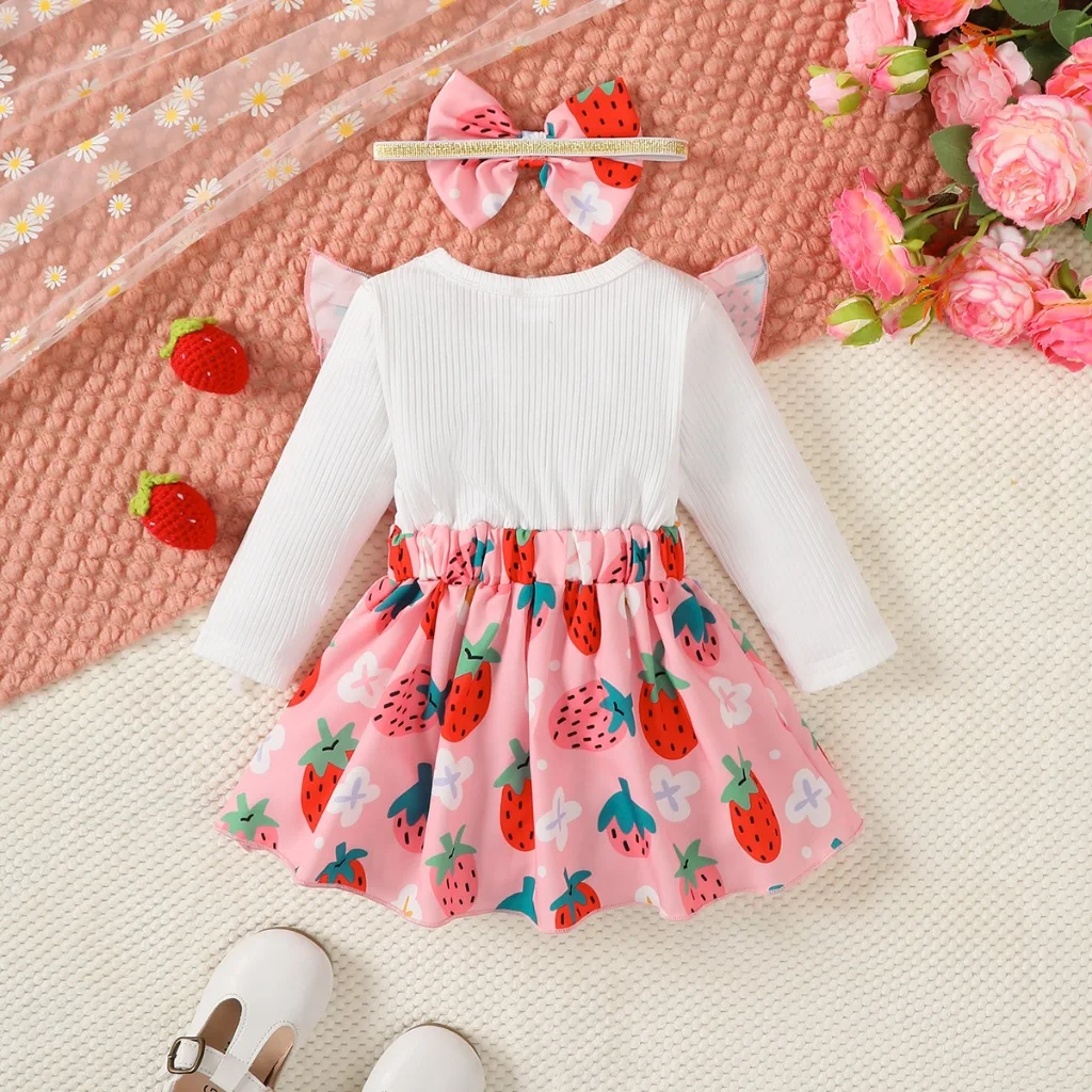 Vestido fresa de manga larga con diadema infantil - imagen 3