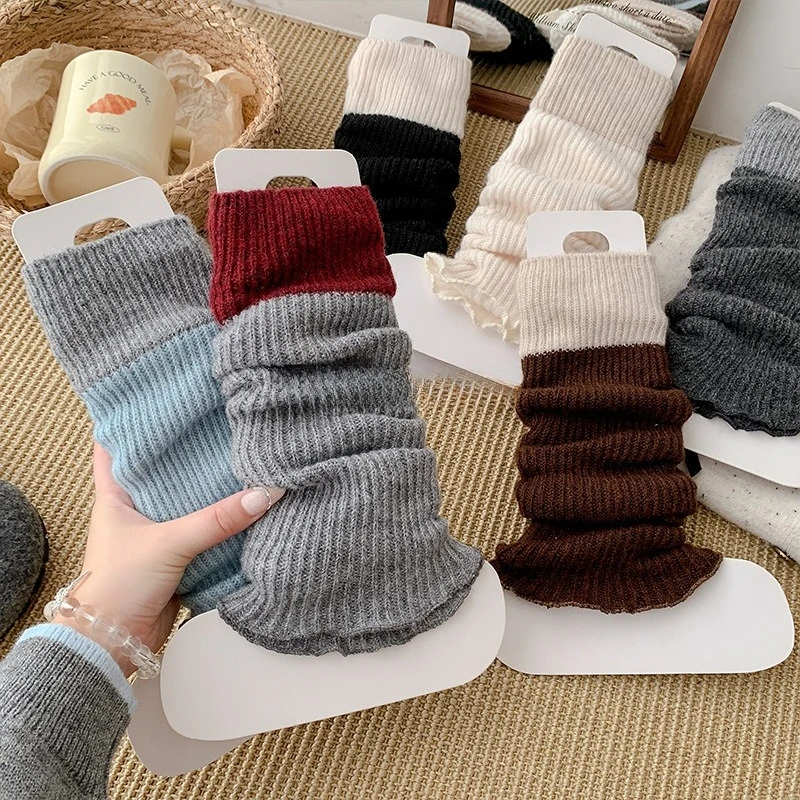 Calentadores de piernas japoneses lisos y dulces para niñas, cubierta de pie tejida, calcetines calentadores de piernas gruesos para otoño e invierno, calentadores de piernas - imagen 4