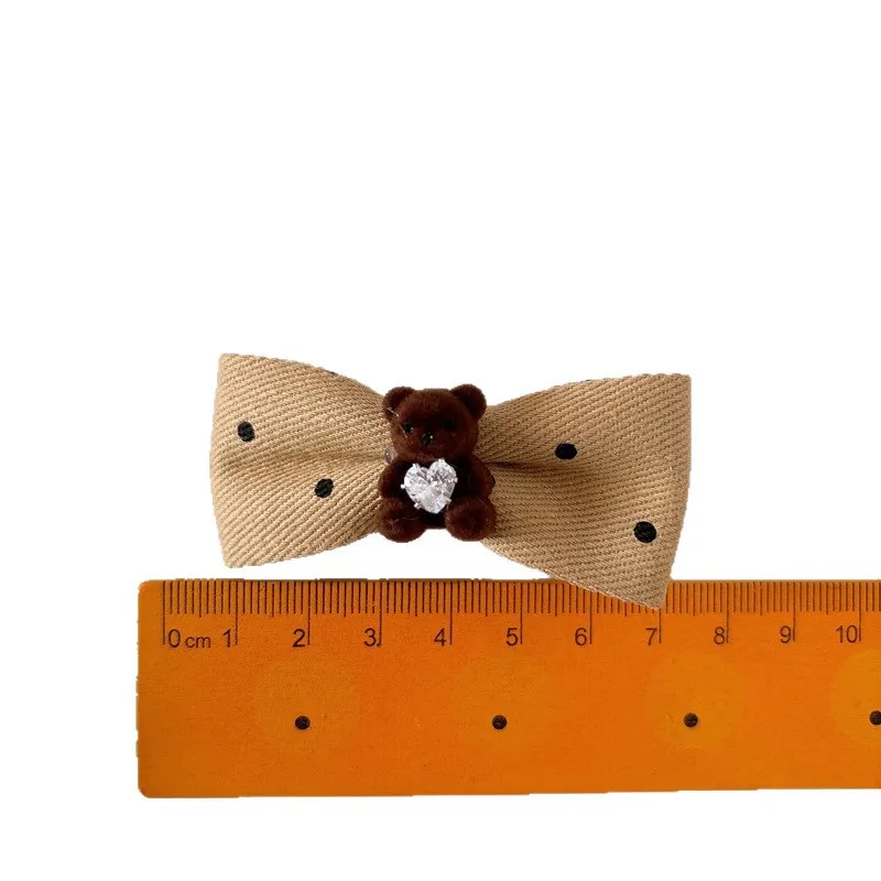 Korean Polka Dot Hair Clips for Girls Bow Flocked Bear Side Hair Clips Set Cute Children's Hair Accessories Non-Slip Grip Clips - imagen 5