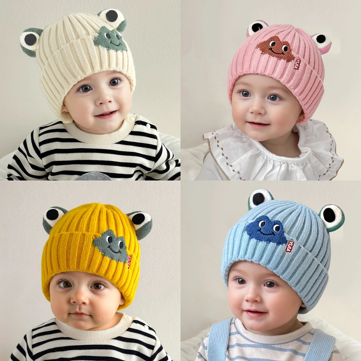 Gorro de punto con animalitos y cordón antifrío para bebé invierno