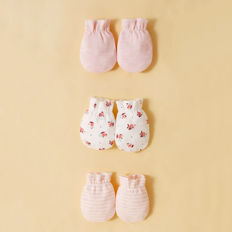 3 juegos de gorros y guantes para niñas, 100% algodón, suaves y cómodos, que evitan arañazos en la cara, sencillos y a la moda - imagen 3