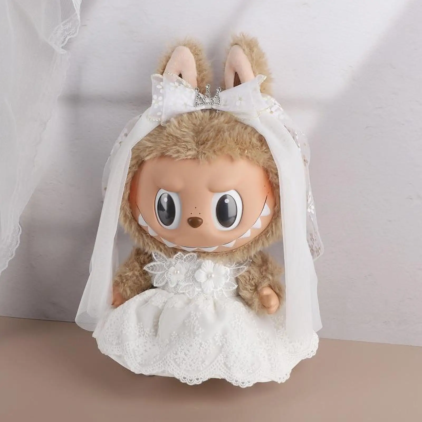 2x Dolls Wedding Dress and Bridal Veil, Costume Accessory for 38cm Dolls Dress Up Thanksgiving Gifts