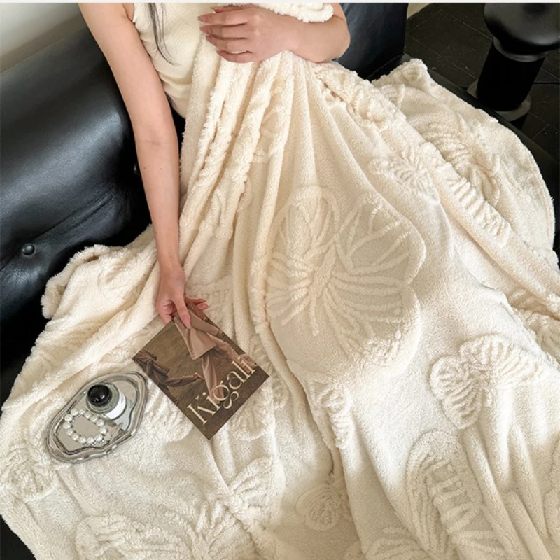 Manta de lana multifuncional para bebé, franela Jacquard, mariposa, cómoda y suave manta para lanzar sofá, artículos de cama cálidos para invierno - imagen 3