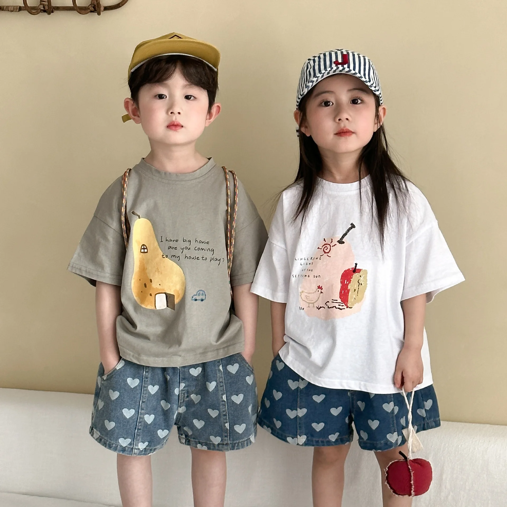 Camisetas coreanas de manga corta para niños, camisetas de algodón con estampado de frutas para niñas pequeñas, ropa para bebés