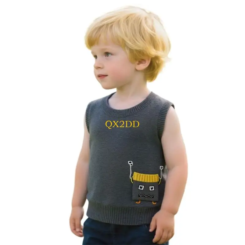 QX2D Niños Vest transpirable fácil en diseño tela tejido suave chaleco para fechas juego preescolares y salidas - imagen 2