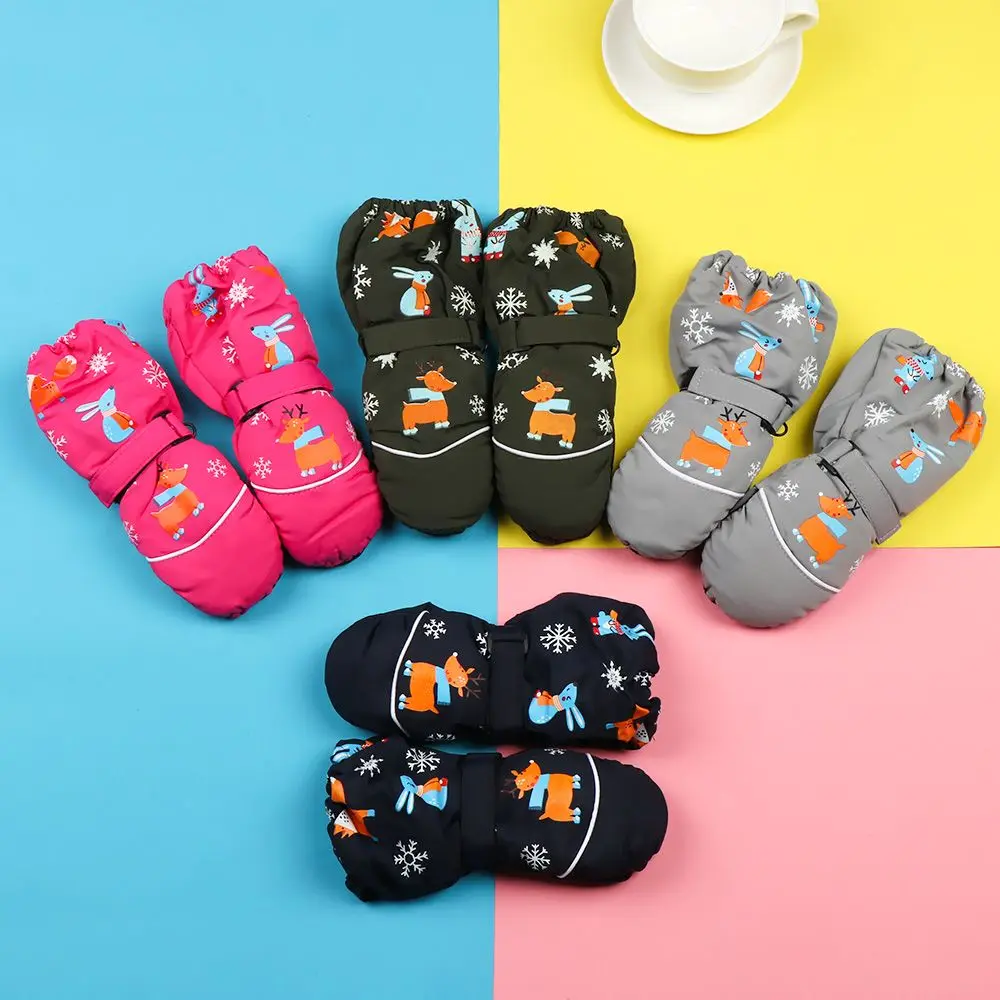 Moda niños niñas estampado dibujos animados ciervo conejo impermeable grueso cálido niños guantes de esquí a prueba de viento guantes de manga larga - imagen 4