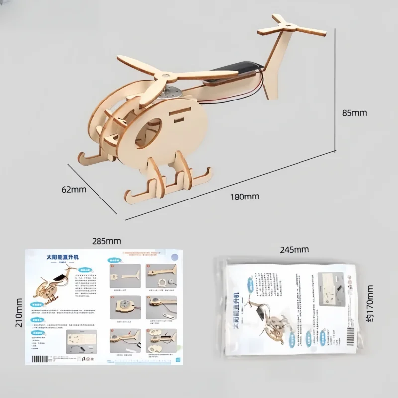 Juguete de avión Solar 3D creativo DIY, rompecabezas de madera, avión alimentado por energía Solar, Kits de modelos de ensamblaje móviles, suministros de aprendizaje - imagen 2