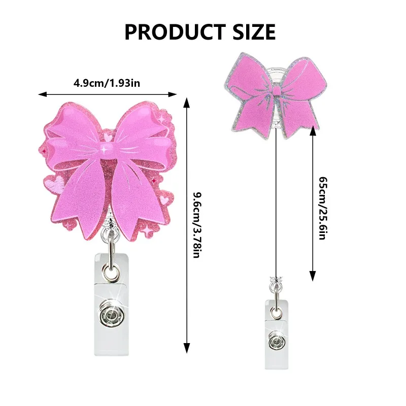 Clips de insignia retráctiles y giratorios con lazo rosa acrílico, hebilla de identificación médica para mujer, carrete de insignia fácil de tirar, 1 ud. - imagen 2