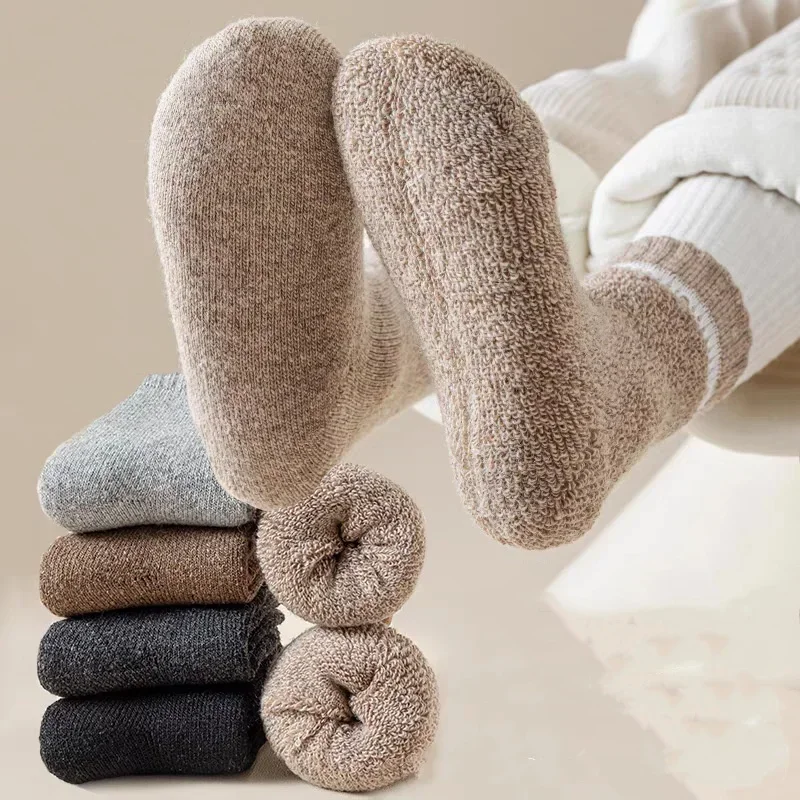 Calcetín cálido de Cachemira y lana 35% para niños y niñas, calcetín sencillo de Color sólido hasta la pantorrilla, calcetín grueso y peludo para otoño e invierno - imagen 2