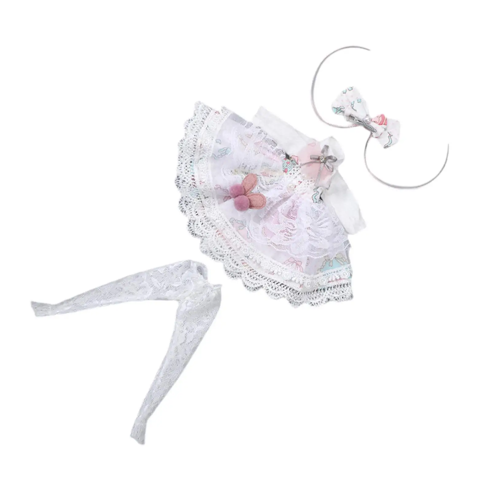 3x 1:6 BJD Doll Dress with Bow Headband for 12in Girl Doll Dress up Model