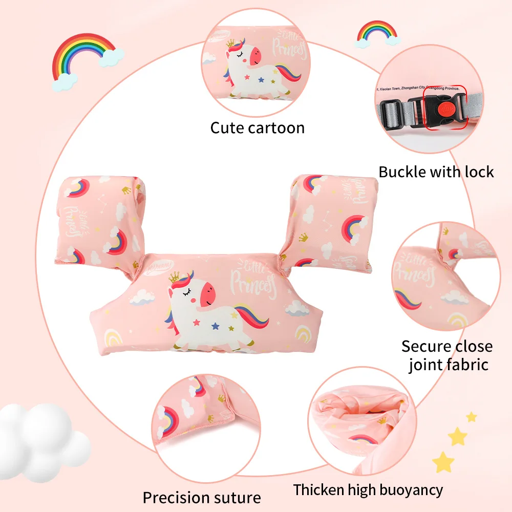 Traje de baño grueso de alta flotabilidad para niños, cinturón ajustable, anillo de brazo no inflable, chaleco salvavidas, chaqueta de natación, accesorios para niños, Verano - imagen 5