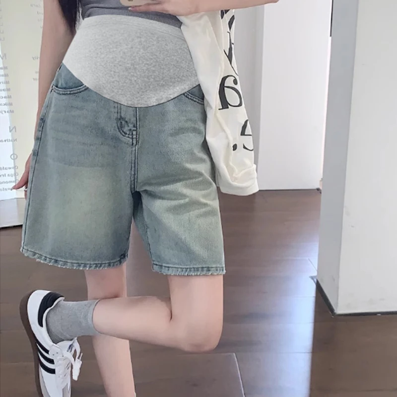 Shorts vaqueros premamá con soporte de vientre – Cómodos elásticos - imagen 2