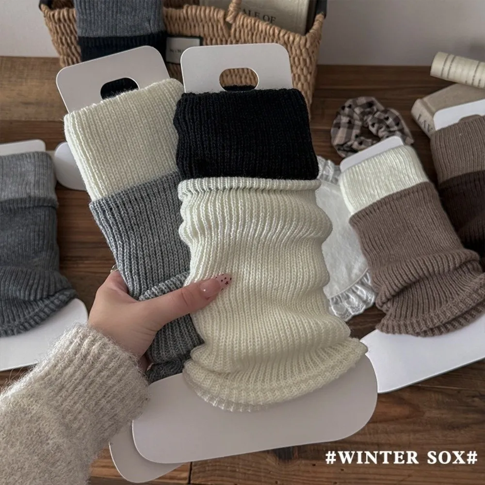 Nuevos calentadores de piernas gruesos, calcetines de tubo medio tejidos Lolita, calcetines Harajuku a media pantorrilla, Otoño e Invierno