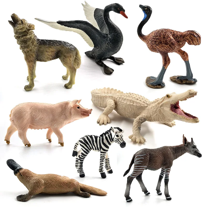 Avestruz suricata Okapi cisne lobo cocodrilo ornitorrinco ciervo modelo animal figura de cerdo decoración del hogar accesorios de decoración de jardín de hadas