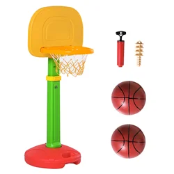 HOMCOM Canasta de Baloncesto Infantil con Altura Ajustable 2 Pelotas e Inflador para Niños+3 Años Juguetes Deportivos Multicolor