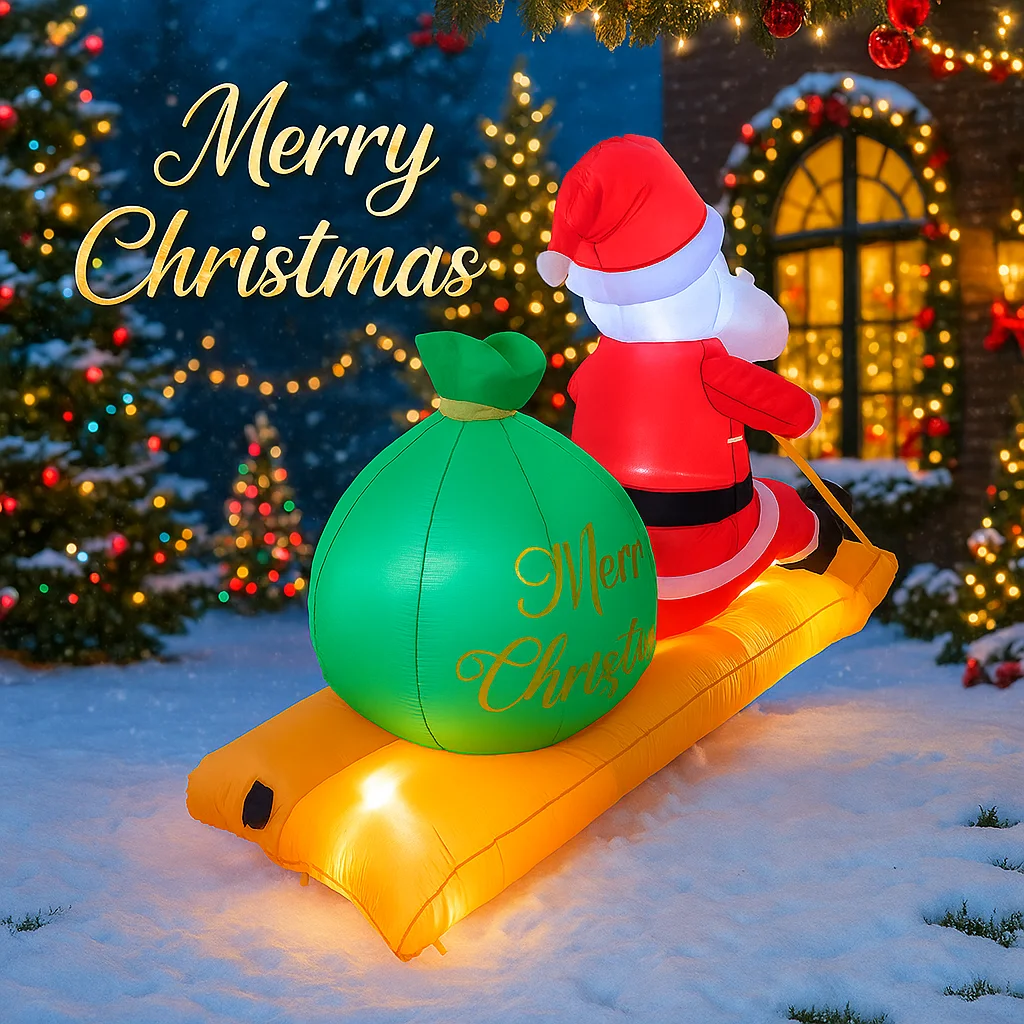 Decoraciones inflables para vacaciones al aire libre, trineo de Papá Noel, decoración de fiesta de patio de Navidad, luces de adorno de Navidad, juguetes para el hogar, 6,5 pies - imagen 2