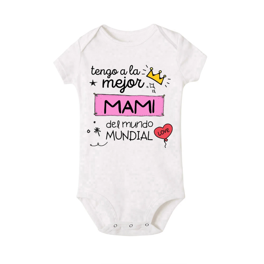 Ik heb de beste moeder en vader ter wereld Spaanse bedrukte baby jumpsuit romper met korte mouwen grappige pasgeboren unisex bodysuit - imagen 3