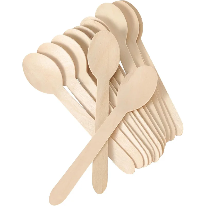 100/200 Uds. Tenedor y cuchara de madera desechables, vajilla para fiestas, adecuada para fiestas, banquetes de acampada, bodas, Picnics TMZ - imagen 3