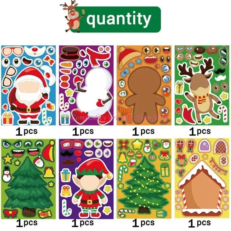 85AE Juego pegatinas rompecabezas DIY para niños, árbol Navidad, pegatinas para montar - imagen 4