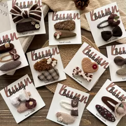 Pinzas para el cabello de bebé de Color café, pinzas para el cabello con lazos de tela para otoño e invierno, accesorios para el cabello coreanos para niñas, conjunto de Clips laterales con flequillo de flores