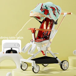 Carrito de bebé ligero con bandeja y asiento reclinable cuatro ruedas