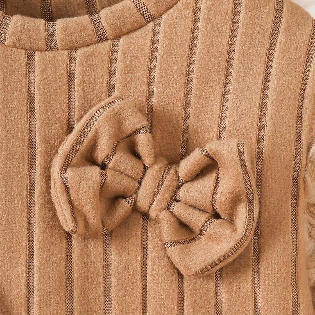 Vestidos marrones de manga larga para niñas, bonito diseño de mangas de felpa + bolso cruzado, traje para niñas de 4 a 7 años, otoño e invierno - imagen 3